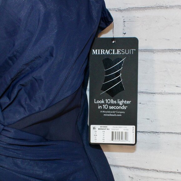 Miraclesuit Palma Navy Illusionist Crossover Allover Slimming One Piece Swimsuit - Picture 6 of 9